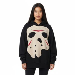 Dolls Kill Vile Voorhees Jason Mask Oversized Hoodie Black Horror Large EUC